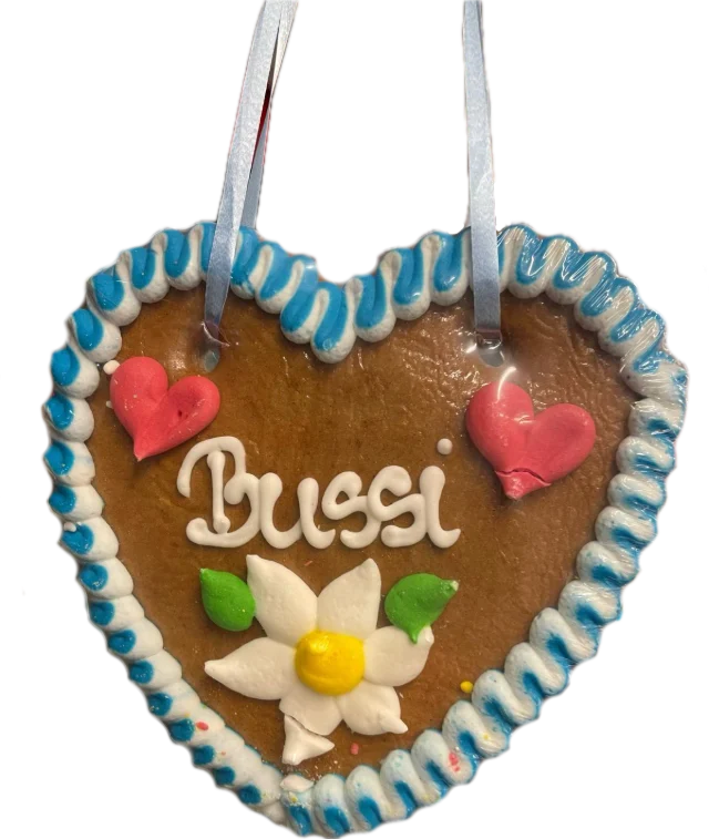 Lebkuchenherz mit der Aufschrift „Bussi“